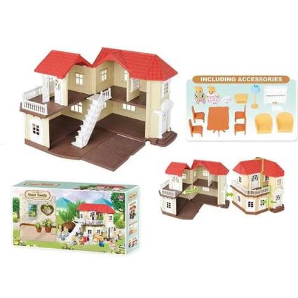 Домик кукольный Anbeiya Happy Family раскладной/двухэтажный 31х31х34см с мебелью и фигурками флоксовых котиков