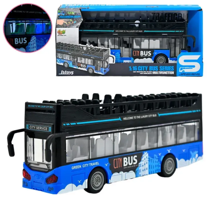 Автобус двухэтажный Istoys Sity Bus 30см свет/ звук, инерционный 1:16, синий