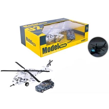 Вертолет металлический с машинкой Model набор игрушечный со светом и звуком