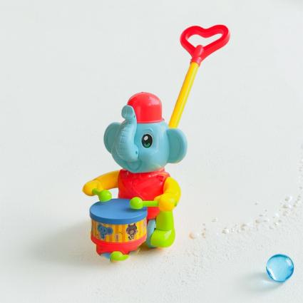 Каталка на палочке ToyCloud Слоник с барабаном 50см при движении издает звуки