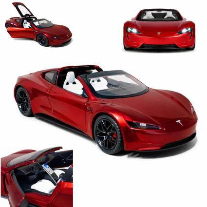 Металева машинка Автопром Tesla Roadster 1:24 (19,5 см) — світло, звук, інерційна, двері, що відкриваються, червона