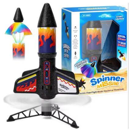 Игрушечная ракета электрическая для свободного полета Spinner Missile X с парашутом, ракетная установка с самозапуском