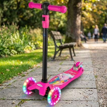 Дитячий триколісний самокат "ScooTer" регульований з єдинорогом та LED колесами 84 см до 50 кг складаний рожевий
