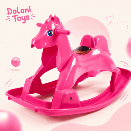 Качалка-лошадка Doloni Toys 90х50см пластиковая с ручками, розовая до 30 кг
