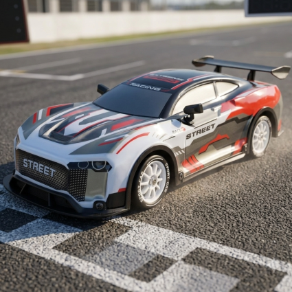 Радиоуправляемая дрифтовая машинка POWERMOTORS 1:14 на аккумуляторе с подсветкой, паром и запасными колесами 10 км/час