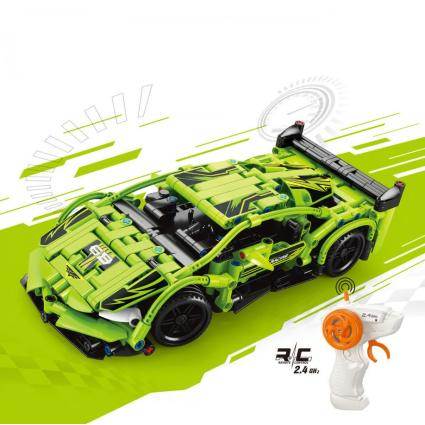 Радиоуправляемый конструктор Lamborghini 428 деталей 25 см  салатовый спортивный автомобиль с пультом и USB 2,4 ГГц