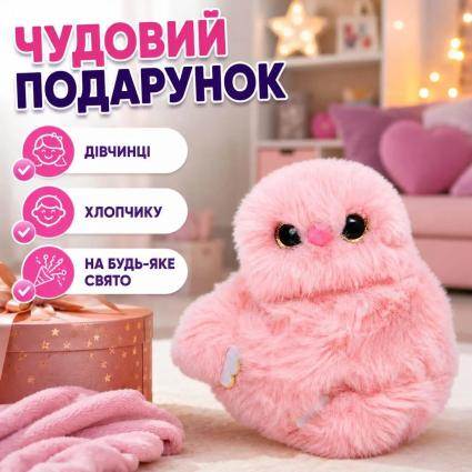 Інтерактивна м'яка іграшка-повторюшка на сумку та рюкзак на акумуляторі Mirumi Сова Рожевий брелок іграшка
