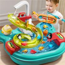 Интерактивный водный трек Tiny Pool игрушечная водная горка с магнитной рыбалкой и циркуляционным краном 32 см