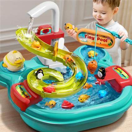 Интерактивный водный трек Tiny Pool игрушечная водная горка с магнитной рыбалкой и циркуляционным краном 32 см