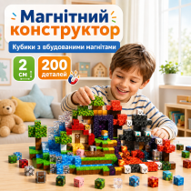 Магнитный конструктор Пиксельный мир 200 деталей в коробке 21 см кубики со встроенными магнитами 2 см для детей от 3 лет