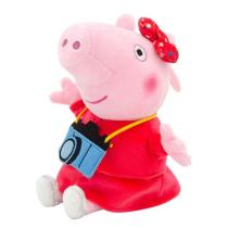 Плюшевая Свинка Пеппа с фотоаппаратом 19 см в красном костюме с бантиком Peppa Pig мягкая игрушка