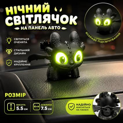 Інтерактивна фігурка Беззубик на панель авто Нічна Фурія зі очима, що світяться, і крилами, що рухаються