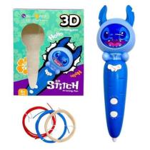 3D-ручка Стич с зарядкой USB детская 3Д ручка Stitch синяя 3 мотка разноцветного пластика и трафареты в комплекте