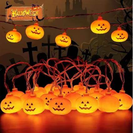 Гирлянда из тыкв на Хеллоуин LED 10 фонариков 1.5 м гирлянда Тыквы Halloween на батарейках, декор на Хэллоуин для дома