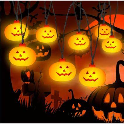 Гирлянда из тыкв на Хеллоуин LED 10 фонариков 1.5 м гирлянда Тыквы Halloween на батарейках, декор на Хэллоуин для дома
