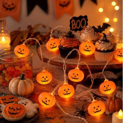 Гирлянда из тыкв на Хеллоуин LED 10 фонариков 1.5 м гирлянда Тыквы Halloween на батарейках, декор на Хэллоуин для дома