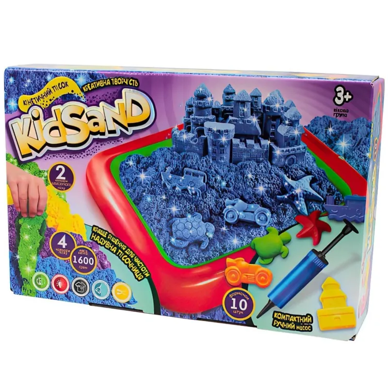 Кинетический песок Danko Toys "KidSand" 1600г, песочница KS-02-01U