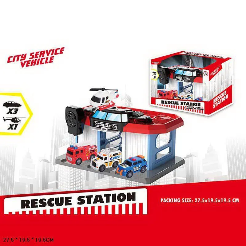 Гараж-паркінг Star Toys "Рятувальна станція" набір: 3 машинки, вертоліт, рація, світло-звук