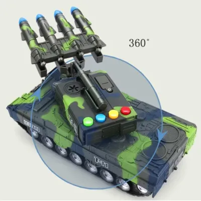 Игрушечный танк ToyCloud инерционный 26см с пусковой установкой для ракет с подсветкой и звуком