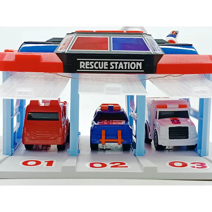 Гараж-паркінг Star Toys "Рятувальна станція" набір: 3 машинки, вертоліт, рація, світло-звук