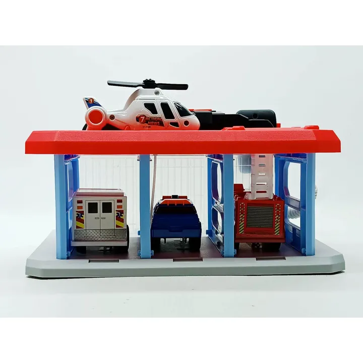 Гараж-паркінг Star Toys "Рятувальна станція" набір: 3 машинки, вертоліт, рація, світло-звук