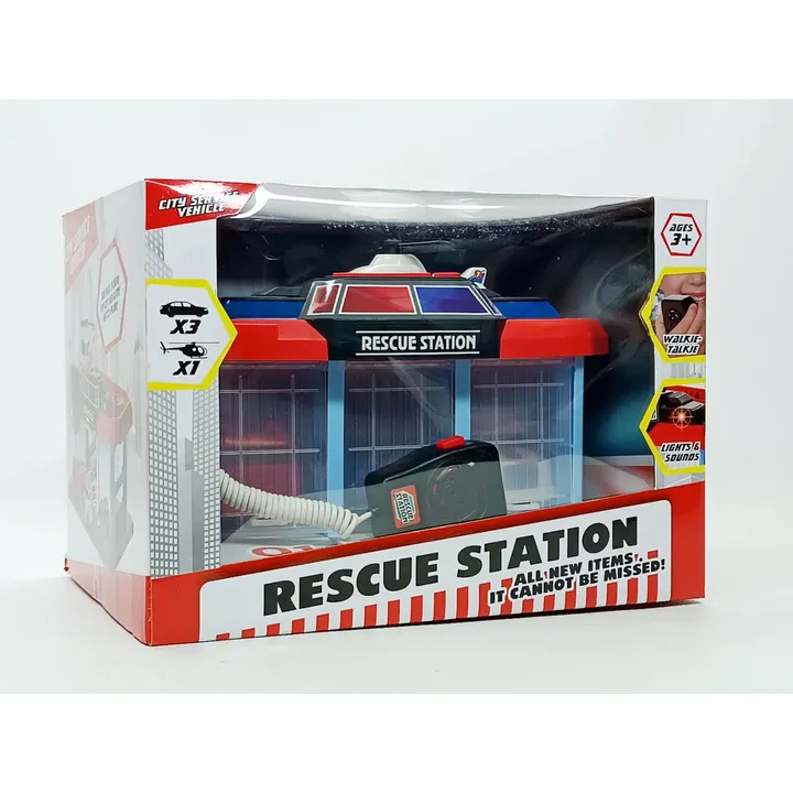 Гараж-паркінг Star Toys "Рятувальна станція" набір: 3 машинки, вертоліт, рація, світло-звук