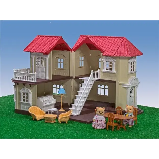 Домик кукольный Anbeiya Happy Family раскладной/двухэтажный 31х31х34см с мебелью и фигурками флоксовых котиков