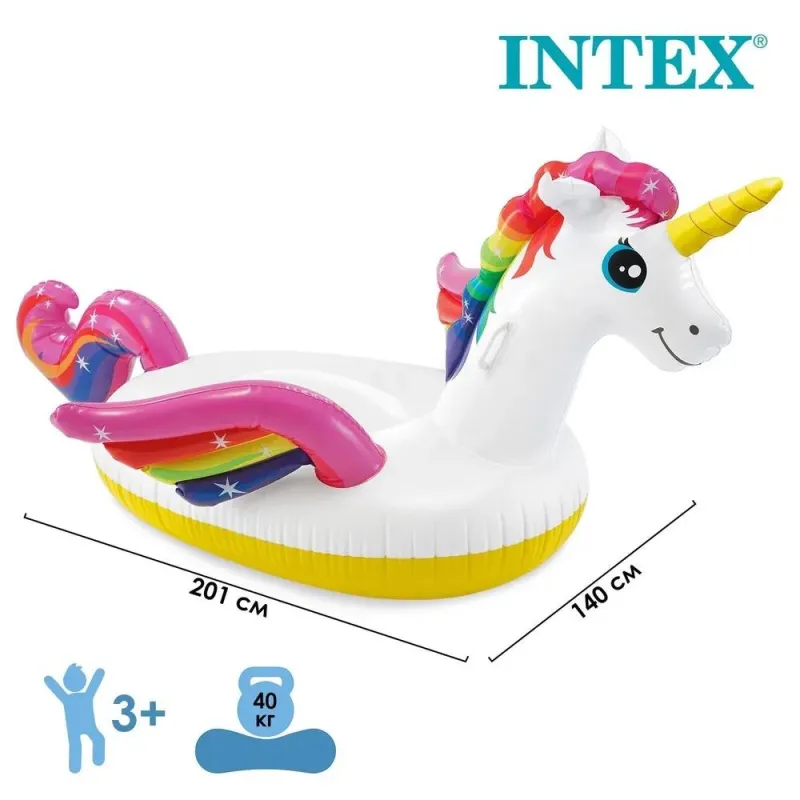 Надувной плотик Intex Единорог 201x140x97см с ручками/ремкомплект от 3 лет