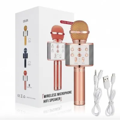 Беспроводной караоке микрофон-колонка bluetooth, запись голоса, USB, AUX-кабель