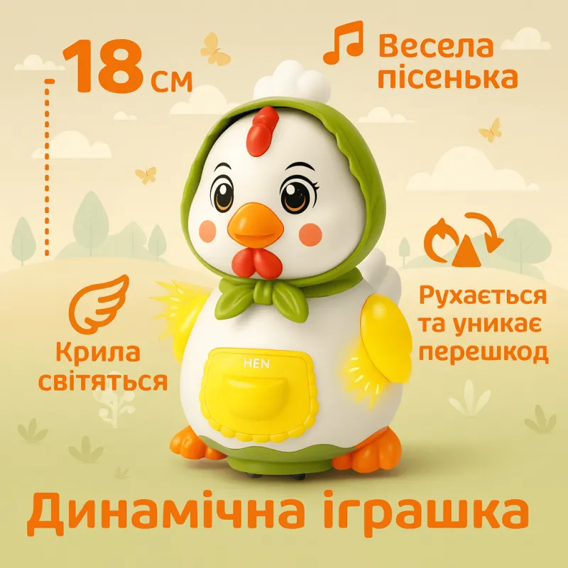Интерактивная игрушка Курочка Cartoon 18 см музыкальная двигается и несет яйца