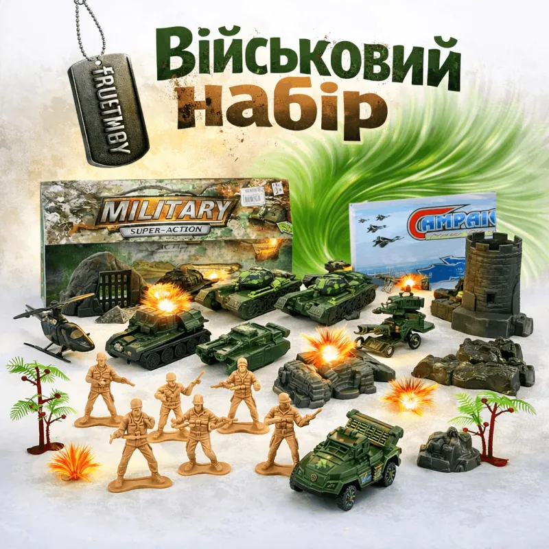 Военный набор ToyCloud солдатики, транспорт, аксессуары 6288-M21