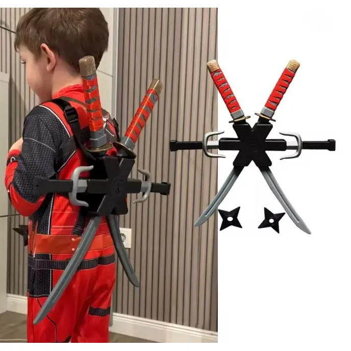 Игровой набор Ниндзя Ninja Set 2 меча, 2 кинжала, сюрикены-звездочки, плечевой чехол-держатель оружия