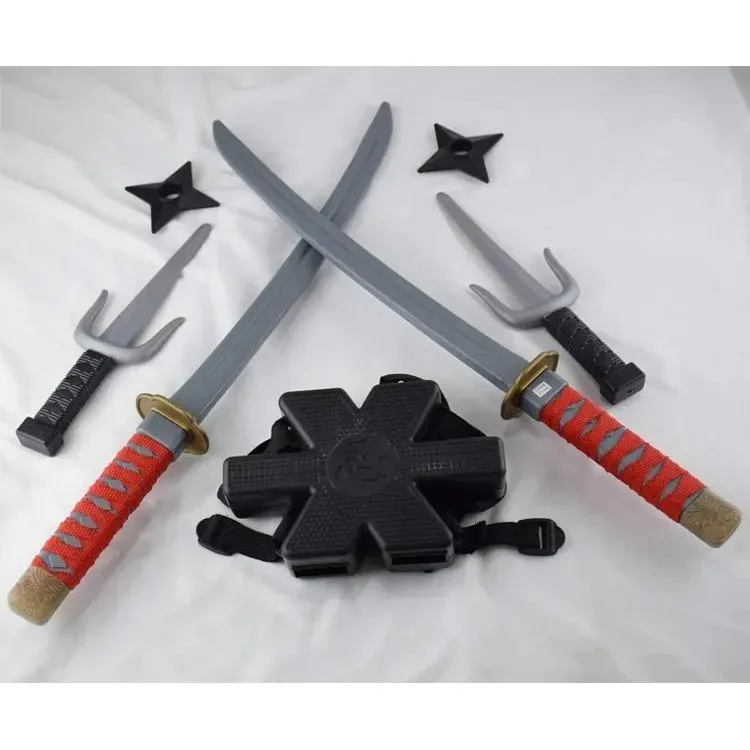 Игровой набор Ниндзя Ninja Set 2 меча, 2 кинжала, сюрикены-звездочки, плечевой чехол-держатель оружия