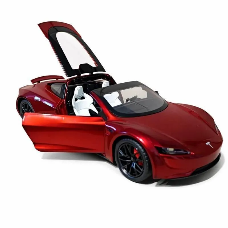 Металева машинка Автопром Tesla Roadster 1:24 (19,5 см) — світло, звук, інерційна, двері, що відкриваються, червона