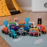 Магнітні дерев’яні машинки WToys 49325 — набір спецтехніки з тваринками, 1+ років