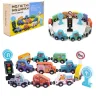 Магнітні дерев’яні машинки WToys 49325 — набір спецтехніки з тваринками, 1+ років