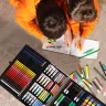 Детский набор для рисования Котята 145 предметов в алюминиевом чемодане 34x23x9см, художественный кейс 4 отделения