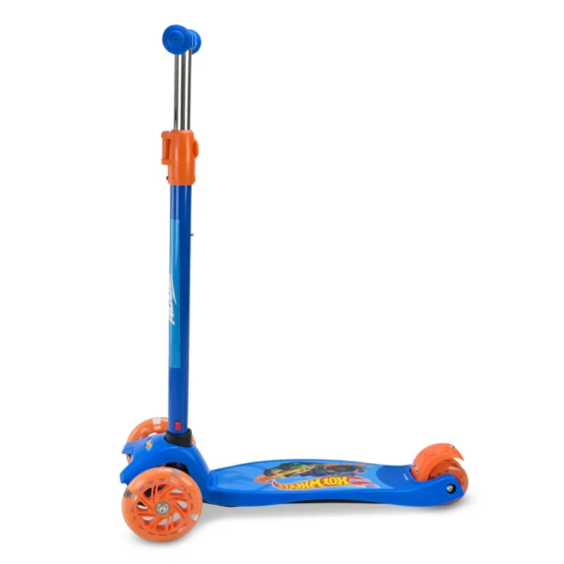 Дитячий самокат Hot Wheels "Країни іграшок" 56 см чотириколісний синій для хлопчика з підсвічуванням коліс та керованим кермом