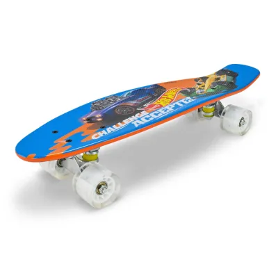 Детский Пенни Борд Hot Wheels 56 см синий, круизер для мальчика с антискользящим покрытием и подсветкой колес