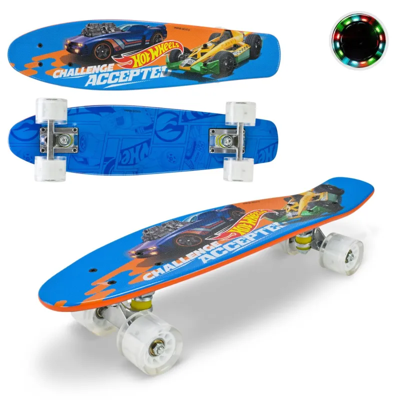 Дитячий Пенні Борд Hot Wheels 56 см синій, круїзер для хлопчика з антиковзким покриттям та підсвічуванням коліс
