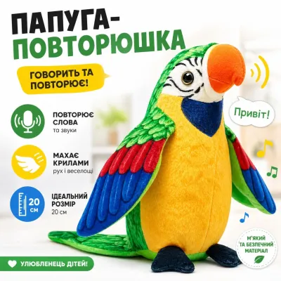 Мягкая игрушка-повторюшка Shantou Попугай 20см зелений C41808-2
