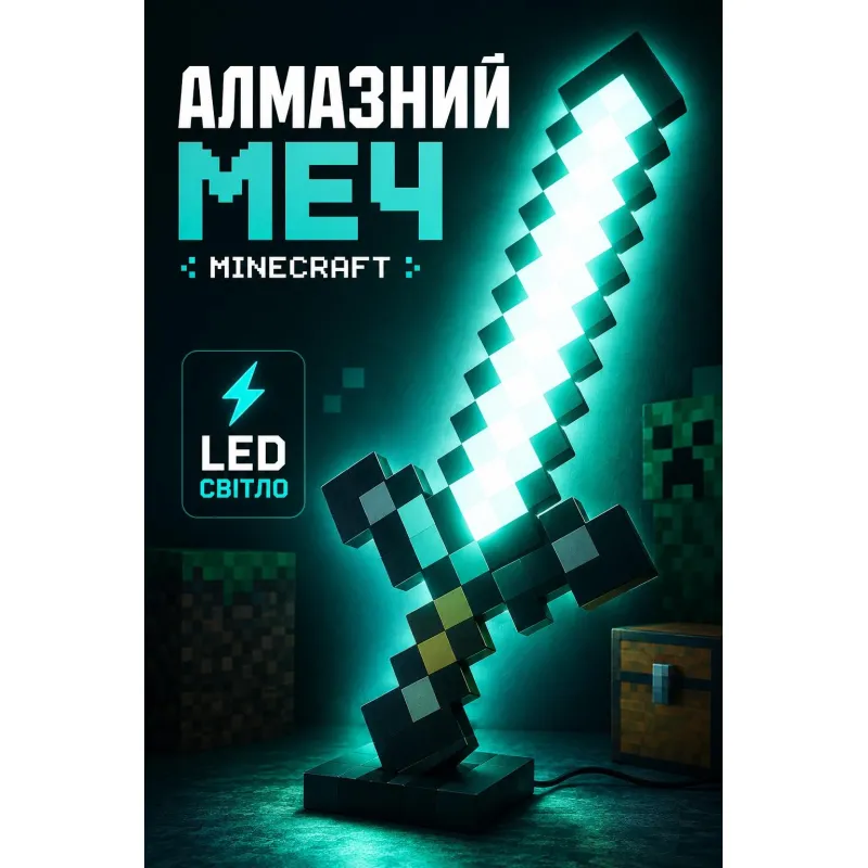 2025 Minecraft нічник Алмазний меч 39см My World 3D світильник/LED/знімний/живлення USB