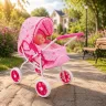 Іграшкова коляска для ляльок з металевим каркасом рожева в коробці 52 см прогулянкова коляска для пупса