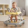 Детские ходунки Bambi с мягким сиденьем, игровой панелью, подсветкой и звуками серо-желтые 8 колес и стопор в коробке