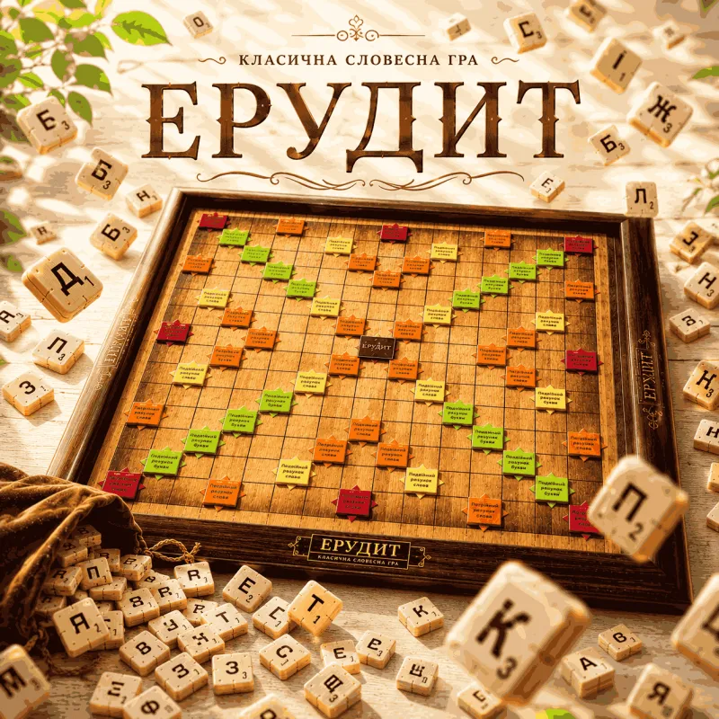 Настольная игра Эрудит Danko Toys Premium серия укр.язык игровое поле 47х47см деревянные фишки