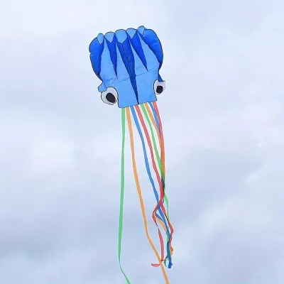 Воздушный змей Осьминог 4 м синий, летающий Octopus с длинными щупальцами, детский нейлоновый воздушный змей для запуска