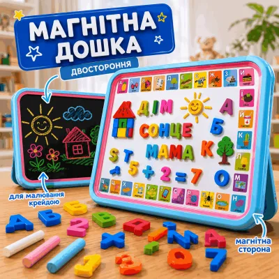 Магнитная доска для рисования "Країна іграшок" буквы+цифры, мелки, маркер PL-7061