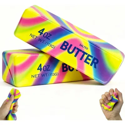 Масло сквиш 13см Butter игрушка-антистресс разноцветный кусок сливочного масла, радужный баттер-сквиш