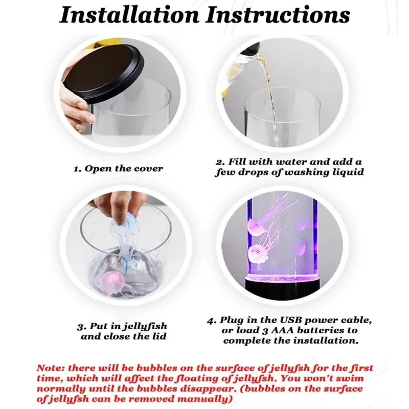 Светодиодный ночник с медузами LED декоративная лампа-аквариум для детской с 8 цветами подсветки и USB на пульте