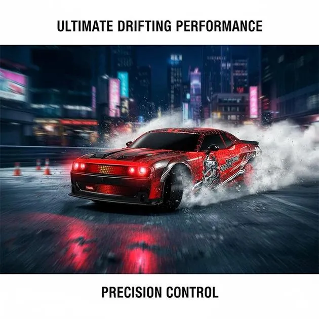 Радиоуправляемый маслкар Red Rally Dodge Challenger 1:24 4WD красный дрифтовый суперкар на аккумуляторе с подсветкой и USB